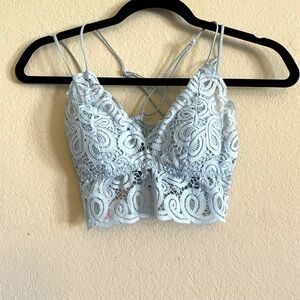 PINK VS lace bralette size S strappy baby blue adjustable straps sexy smocked